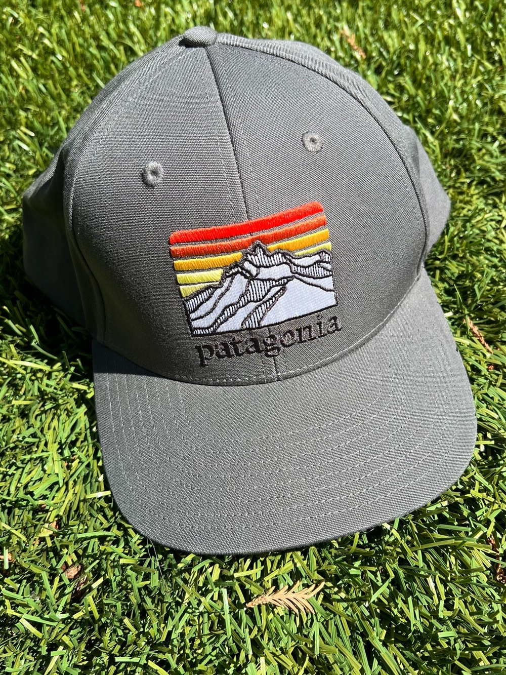 Patagonia 100% cotton Line logo Ridge Gray Snapback Hat with Mountain Patch